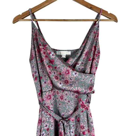 Monteau Dress Women M Pink Green Floral Maxi Sleeveless Boho Cottagecore Prairie - Picture 2 of 6